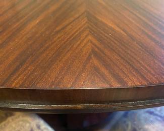 Woodgrain pedestal table and four chairs