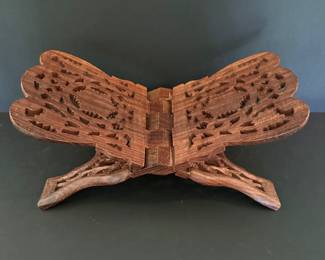 Vintage hand carved wood folding book stand