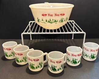 Hazel-Atlas Egg Nog bowl and 6 mugs