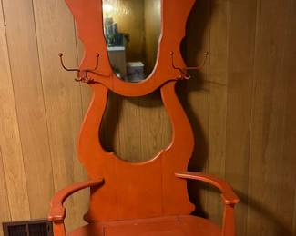 Antique seated hall tree with storage