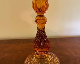 Fenton Colonial Amber Thumbprint candle holder