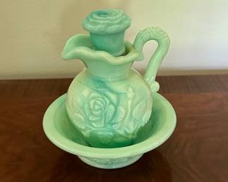 Avon milk glass Skin So Soft bath oil pitcher