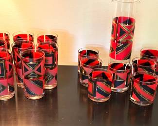 MCM Cocktail Set - 8 highboys, 6 rocks and carafe.