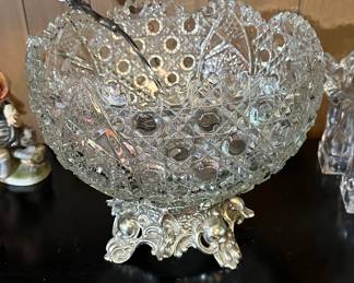 Crystal and plated silver punch bowl