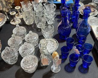 Crystal and cobalt blue glass