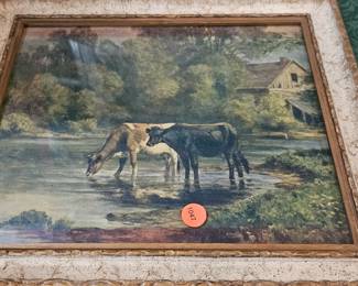 VINTAGE FRAMED COW PICTURE