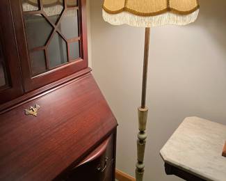 #38 Heavy Brass w/marble accents w/fringed shade - 5' Tall $125.00