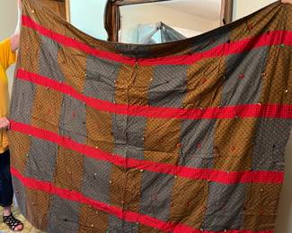 #75 Machine Pieced Hand Tied Scrappy Quilt - (torn place on Back) - 6'x5' $45.00