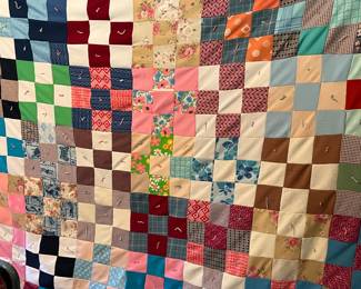 #78 Polyester Squares machine Pieced, Hand Tied - 88x74 $45.00