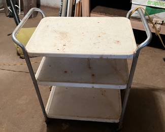 #138 White Metal 3 Shelf Rolling Cart - 27x16x29 $25.00