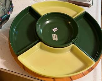 #88 Yellow/Green Mid-Century Lazy-Susan Server $20.00