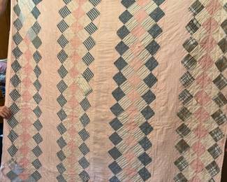 #79 Pink/Gray Squares on Point - Machine Pieced (as is holes and tears) - 68x6' $50.00