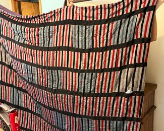 #74 Hand-Tyed Machine Pieced Quilt - (as is holes in Back in Front) - 76x60 $40.00