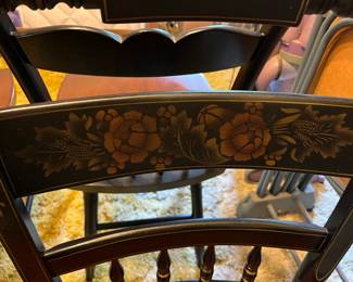 #58 Set of 2 Black/Wood w/Gold Rose Design Chairs $50.00