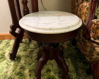 #37 Eastlake Marble Top Table signed w/manufacturer 14x16 $75.00