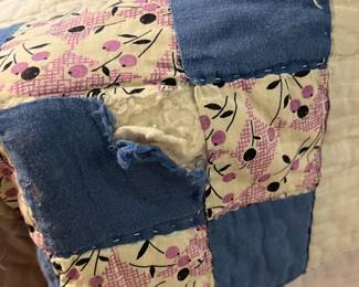 #76 Scrappy Hand Tied Machine Pieces w/Pieced Back (holes on back) - 78x56 $45.00