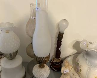#62 White Hobnail Electric Lamp - 21" Tall $25.00