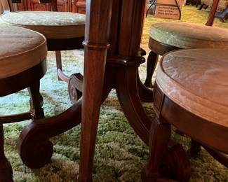 #49 Thomasville table with pedestal base 43-83x30 with 4 chairs & 2 leaves w/pads $175.00