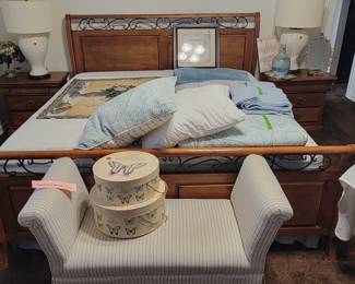Footbench. Hat boxes. King bedroom suite ( 7 pc)