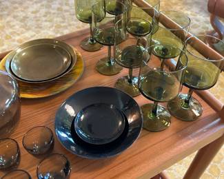 Vintage Green Glass Wine Glasses