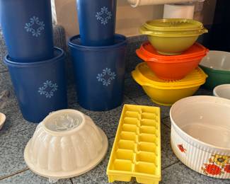 Vintage Tupperware Blue Canister Set, Jello Mold, Ice Cube Tray