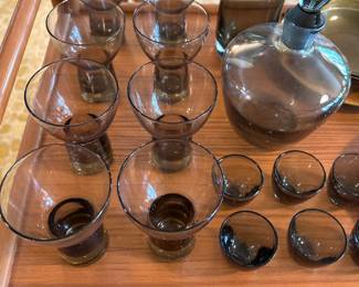 Vintage Smoked Glass Barware