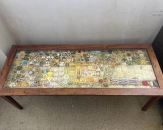MPS102- Shadow Box Coffee Table With Asstd Vintage Lion Clubs Pins
