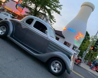1935 Ford 3-Window Coupe Asking $45,000 - 502 Chevrolet crate engine w/auto trans, Two-tone silver paint with hand drawn custom pin-striping, Custom leather interior!