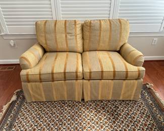 Down filled loveseat mfg by the Charles Stuart Company in pristine condition.