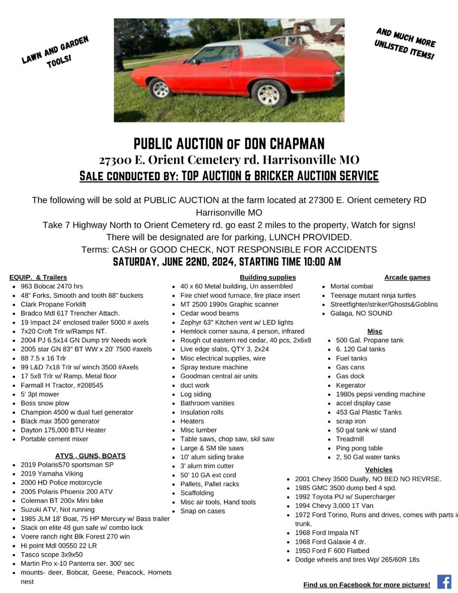 PUBLIC AUCTION of DON CHAPMAN June 22nd