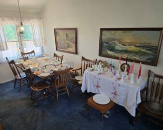 Nice dinningroom table $50!! With leaves and pads, chairs $10 each, all in great shape. I painted one of these shabby chic white and sold it for $700!