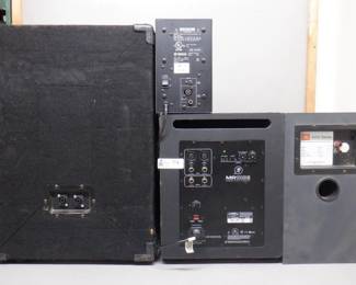 LOT SPEAKERS INCLUDING JBL 4206, YAMAHA MSP3, MACKIE SUBWOOFER AND MORE