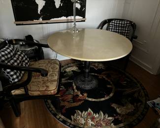marble table with wrought iron stand