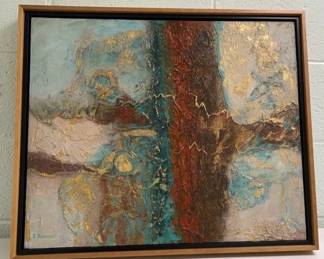 Abstract Acrylic Painting On Canvas Signed R. Trapkowski