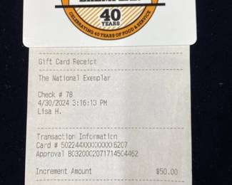 $50 National Exemplar Gift Card