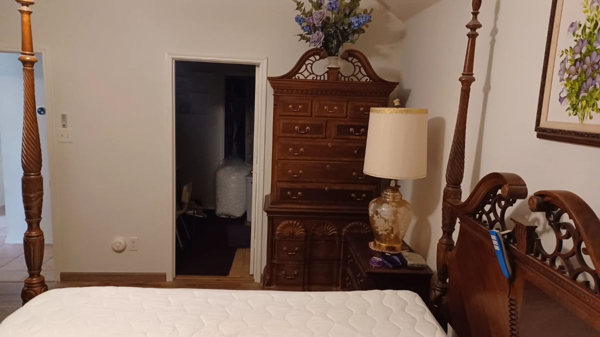 queen size adjustable bed and high boy chest 4 post bed