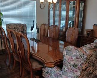 China Hutch , table and 6 chairs. buffet .    wing backs not part of set but are for sale.  they have a matching love seat.