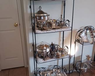 Silver plate serving pieces.     
