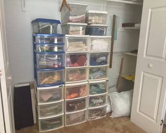 Closet with fabric filled totes