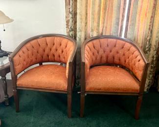 Mid-Century Modern tufted Barrel Chairs.