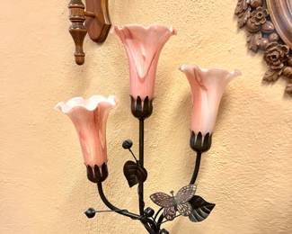3 Dale Tiffany Pink Butterfly Tulip Lamps