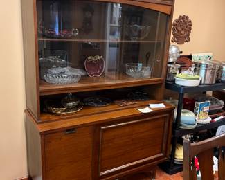 Mid-Century Cabinet With Glass Front Sliding Door. 