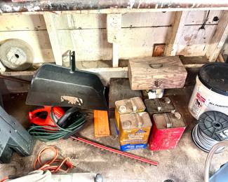 Mineral spirits, hedge trimmer, Toolbox, dustpan, And more