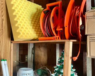 Large vintage ceramic light up Christmas tree, extension cords, foam