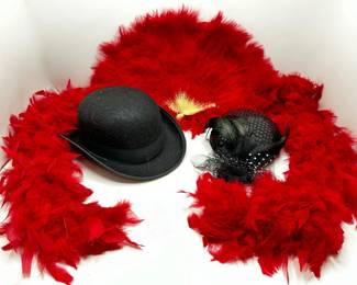2 Costume Hats, Feather Boa & Feather Fan
Lot #: 56