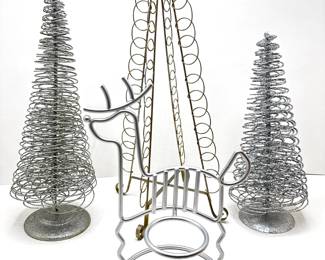 Christmas Decorations: Silver Trees, Vintage Card Holder & Reindeer Candle Holder
Lot #: 86