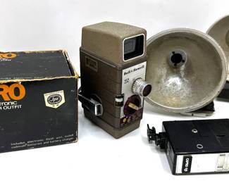 Vintage Bell & Howell 252 Super Comat Movie Camera, Capro FL Flash Outfit & Other Vintage Lights
Lot #: 78