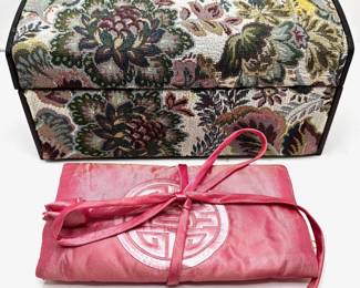 Vintage Tapestry Covered Jewelry Box & Silk Travel Case
Lot #: 71