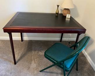Folding card table with 1 of 4 folding chairs