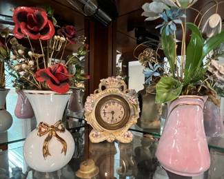 Franklin Mint Faberge vases and porcelain clock